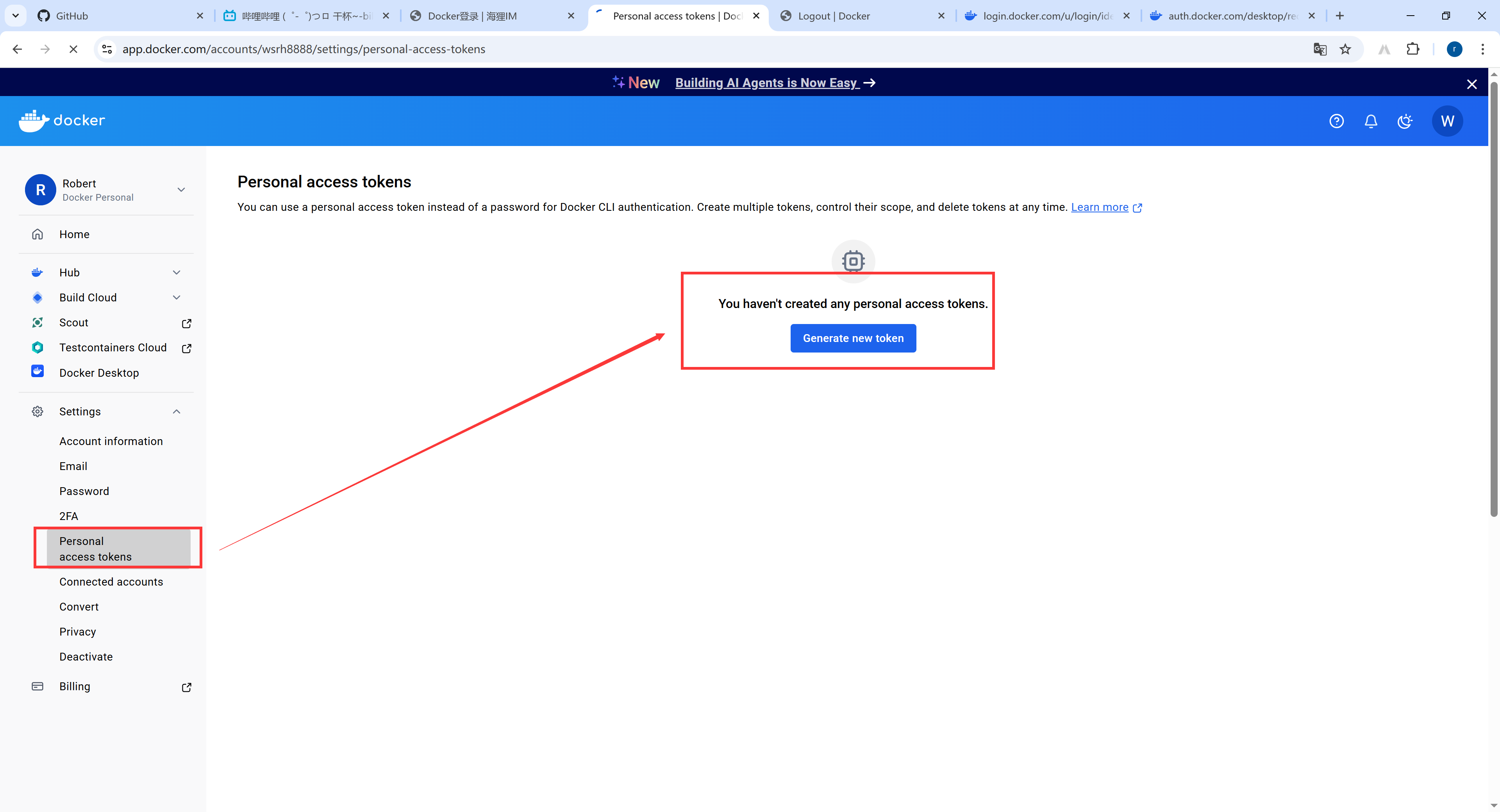 Personal Access Tokens页面